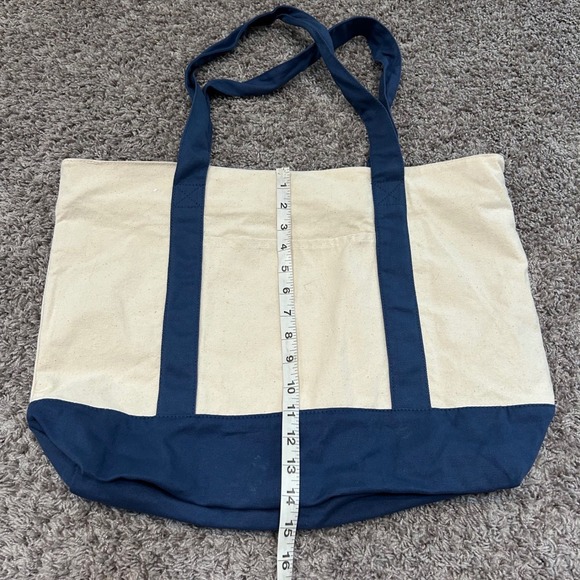 TOPDesign Large Canvas Tote Bag Navy Blue Bottom Beige Shopping Zipper Pocket - Picture 3 of 9